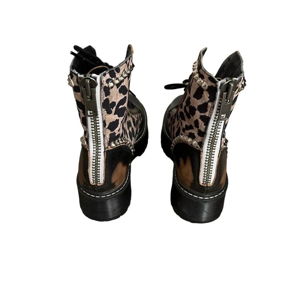 Steve Madden Leather Leopard Studded Moto Combat Boots EUC - Picture 4 of 16